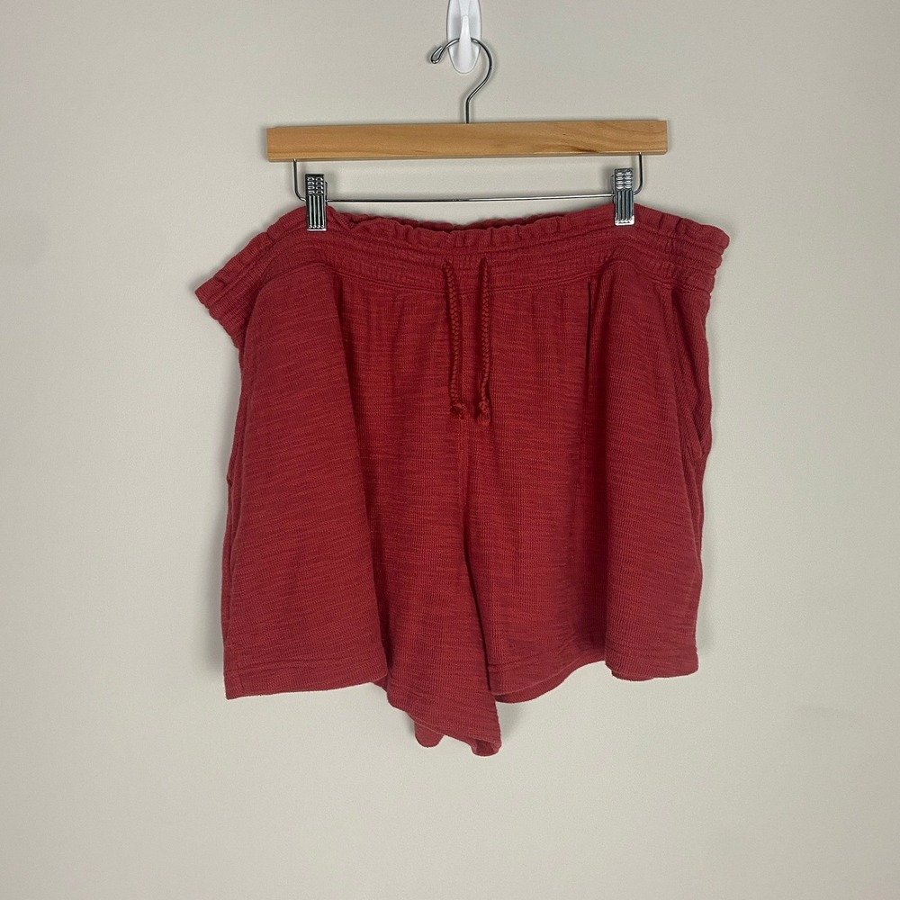 Aerie Endless Summer Shorts Lounge Women XXL Red Waffle Knit Drawstring Casual - Picture 1 of 6